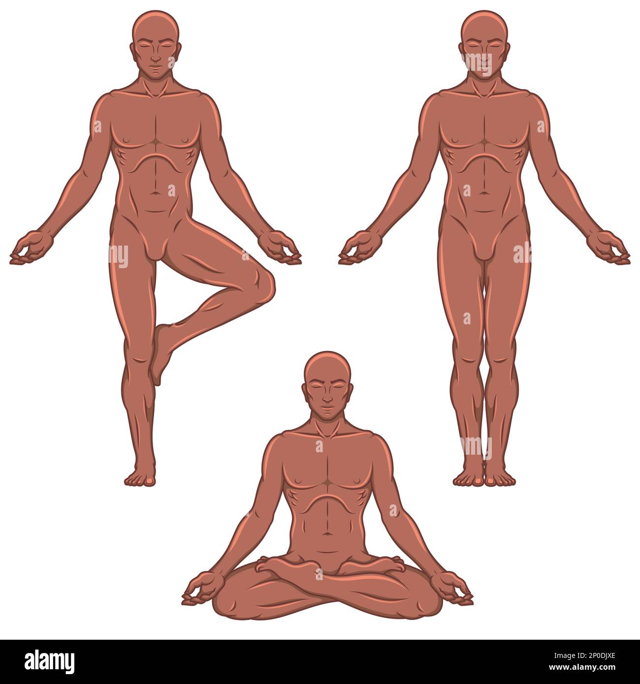 Conception vectorielle de l'homme faisant de la forme physique et pilates exercice, homme méditant faisant du yoga Illustration de Vecteur