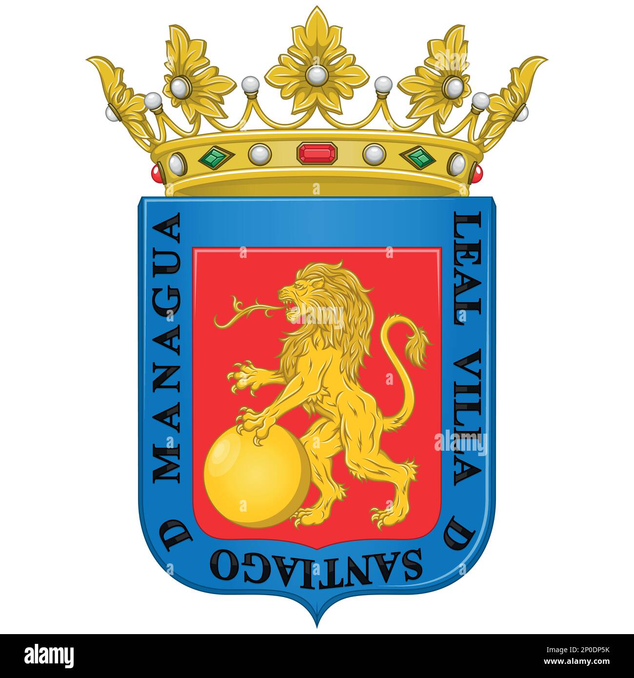 Dessin vectoriel des armoiries de la ville de Managua Nicaragua. Armoiries de Managua avec un lion rampant tenant une orbe Illustration de Vecteur