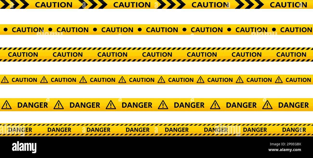 Jeu de ruban d'avertissement. Collection de bandes d'avertissement de danger jaunes et noires. Répétition de la construction, danger selloformes. Zones de restriction et d'interdiction ruban adhésif arrière-plan. Vecteur Illustration de Vecteur