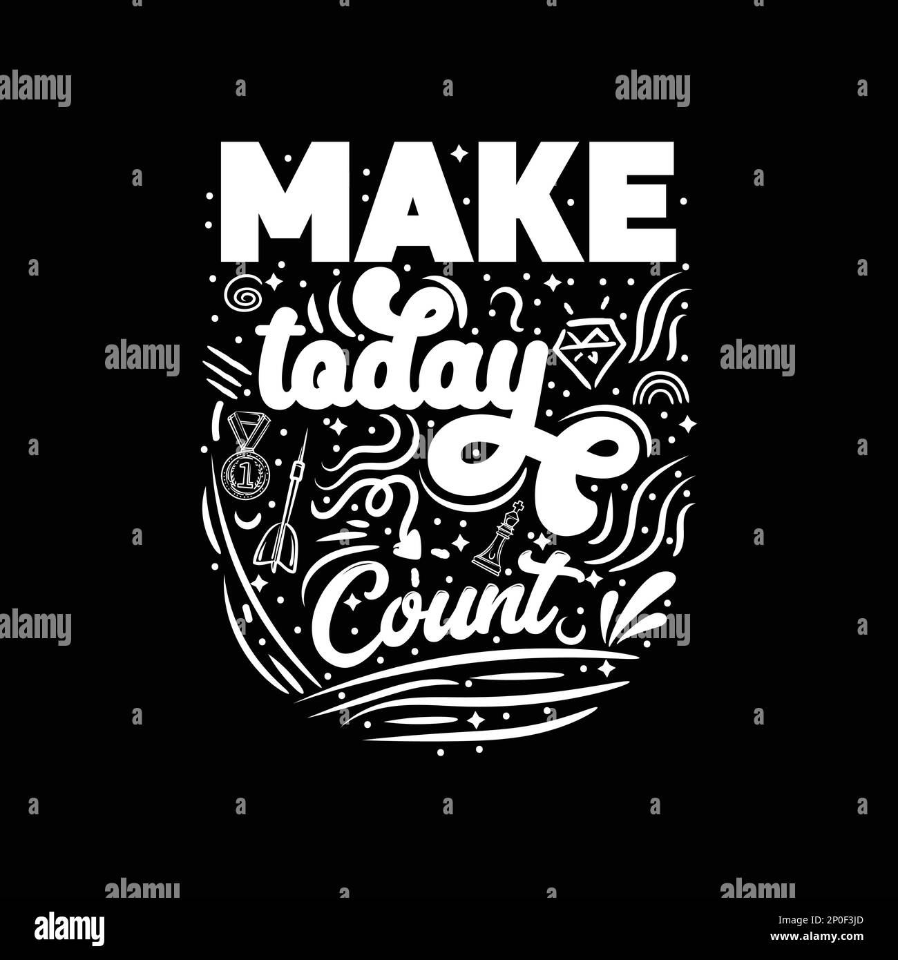 Texte « Make Today Count Fun » sur le massage. Texte entre guillemets typographiques. Affiche d'inspiration et de motivation dessinée à la main. Imprimé, badge, logo, Illustration de Vecteur