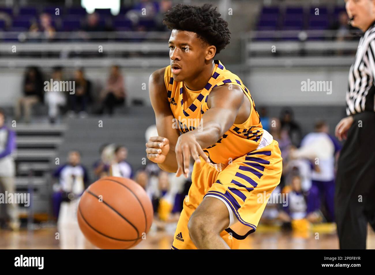 GREENVILLE, NC - DECEMBER 15: East Carolina Pirates guard Jeremy Sheppard (1) passes the ball in a NCAA Basketball game between the East Carolina Pirates and the Charleston Cougars on December 15, 2016 at Williams Area at Minges Coliseum in Greenville, NC. Charleston defeated East Carolina 53 - 35. (Photo by Greg Thompson/Icon Sportswire) (Icon Sportswire via AP Images) Banque D'Images