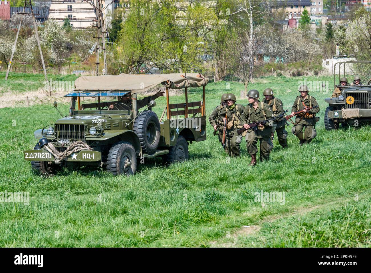 Dodge WC-52, camion de WW2 3/4 tonnes, troupes américaines, lors de la reconstitution de la bataille de WW2, Jelenia Gora, Basse-Silésie, Pologne Banque D'Images