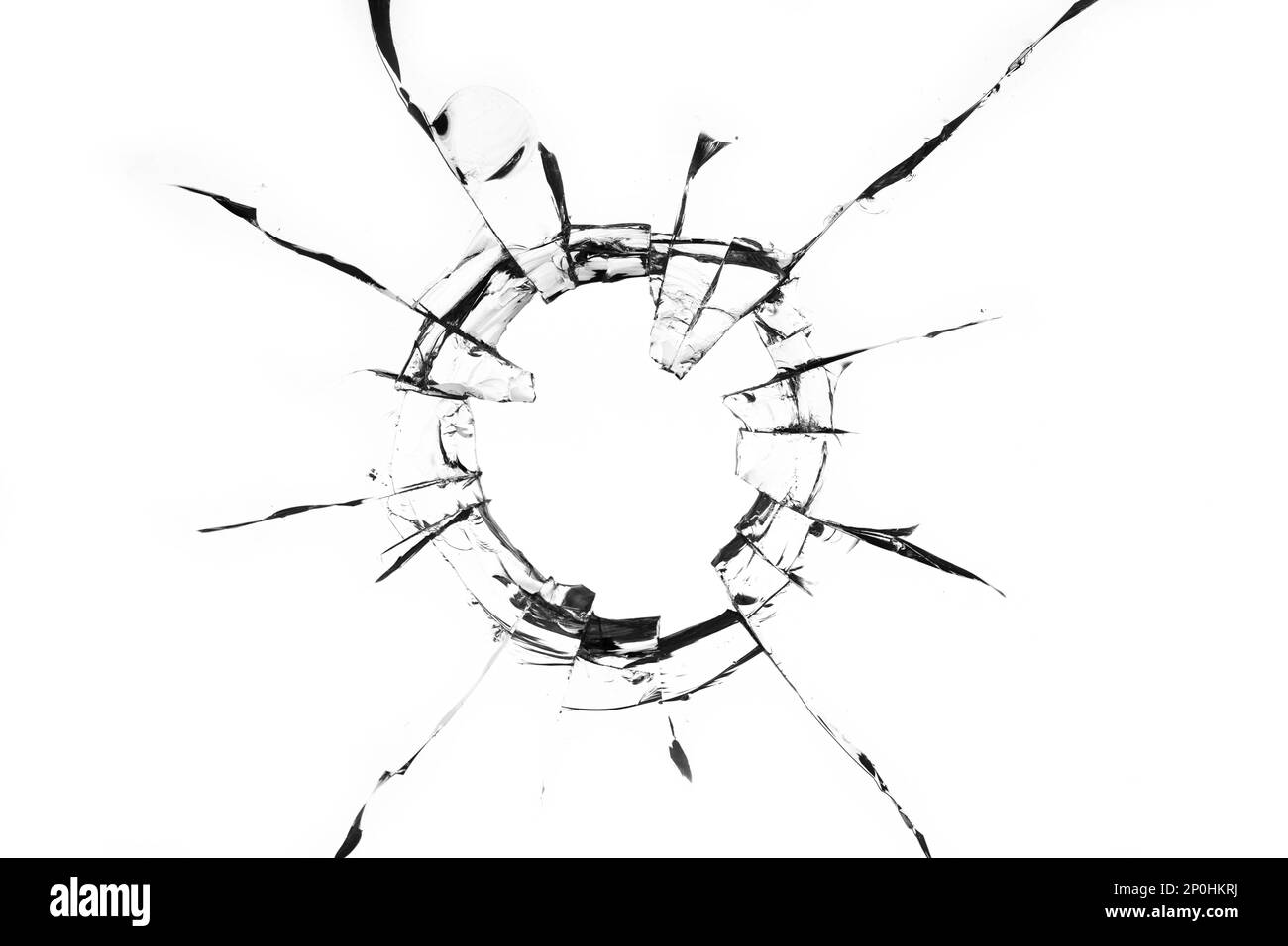 Point d'impact de la balle sur la surface en verre fissurée et fragmentée Banque D'Images