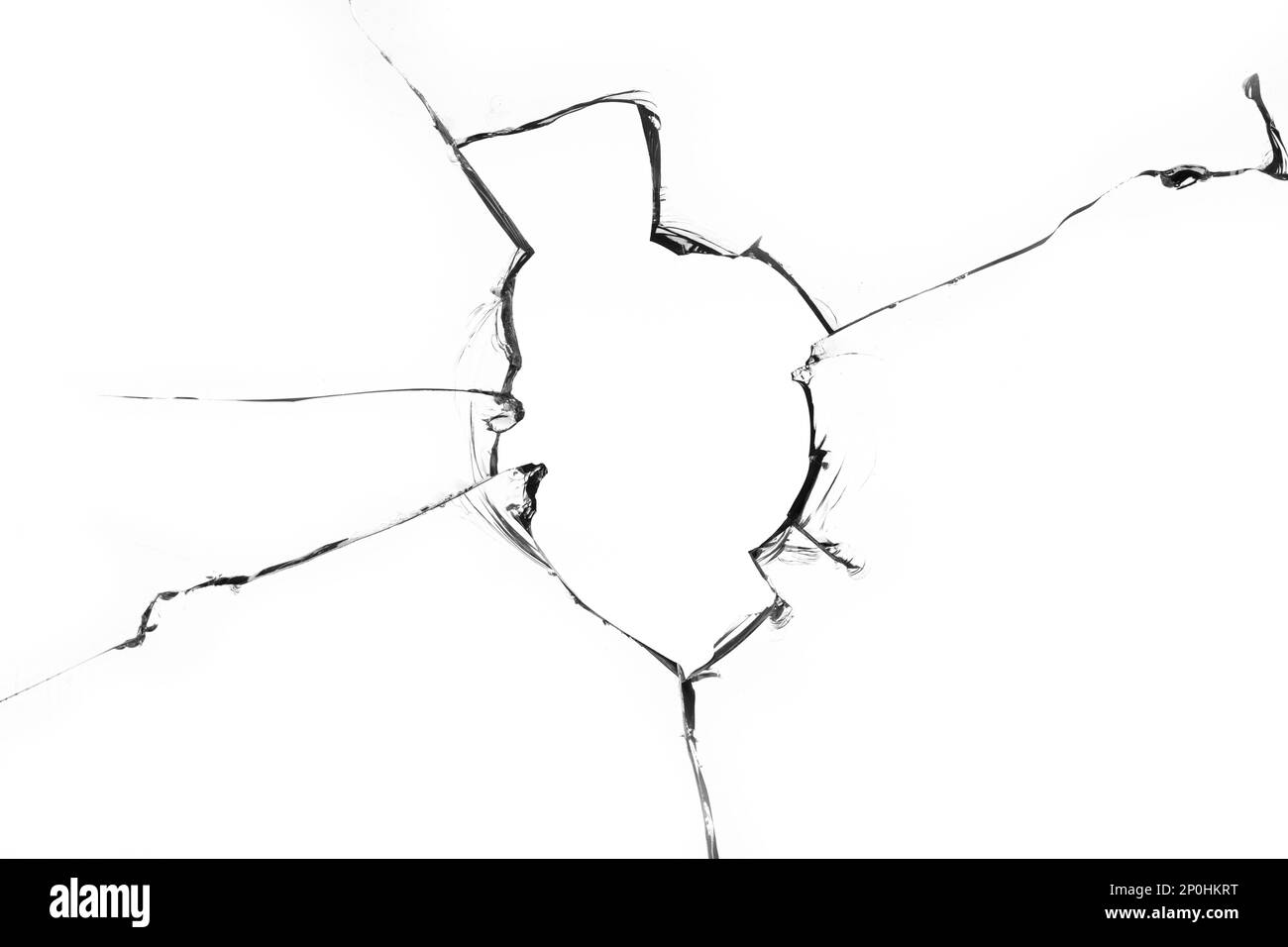 Verre fissuré avec trou rond ressemblant à un motif toile d'araignée Banque D'Images