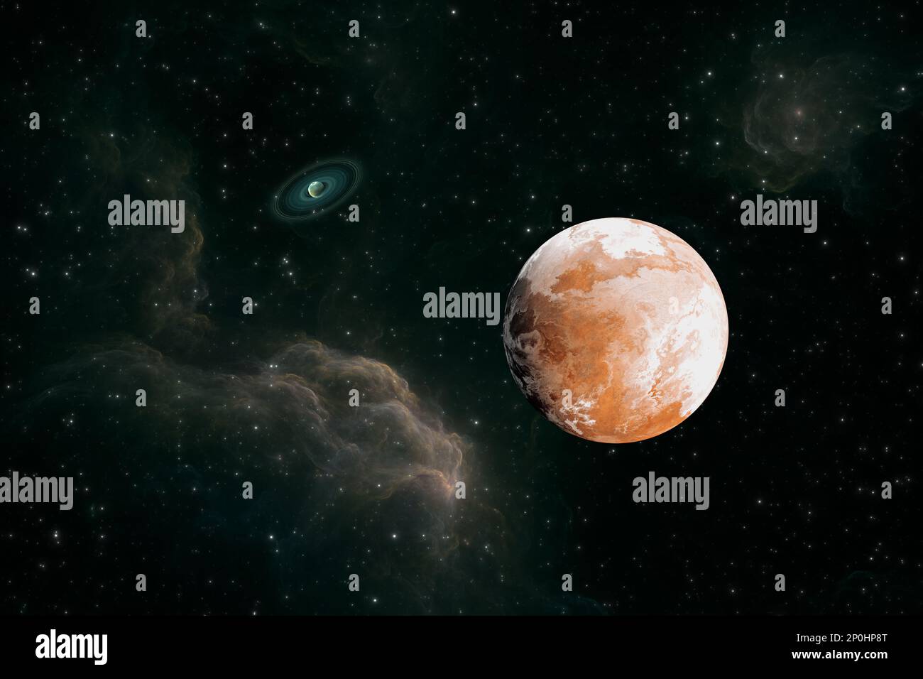 Planètes en dehors de notre système solaire. Exoplanètes et systèmes exoplanétaires, arrière-plan spatial. 3d illustration Banque D'Images
