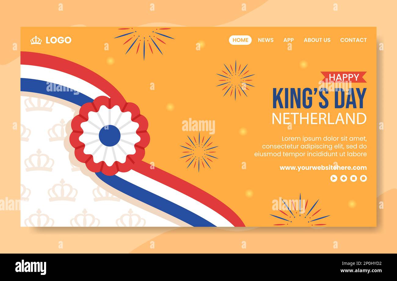 Happy Kings Netherlands Day social Media Landing page modèle dessiné à la main Illustration d'arrière-plan Illustration de Vecteur