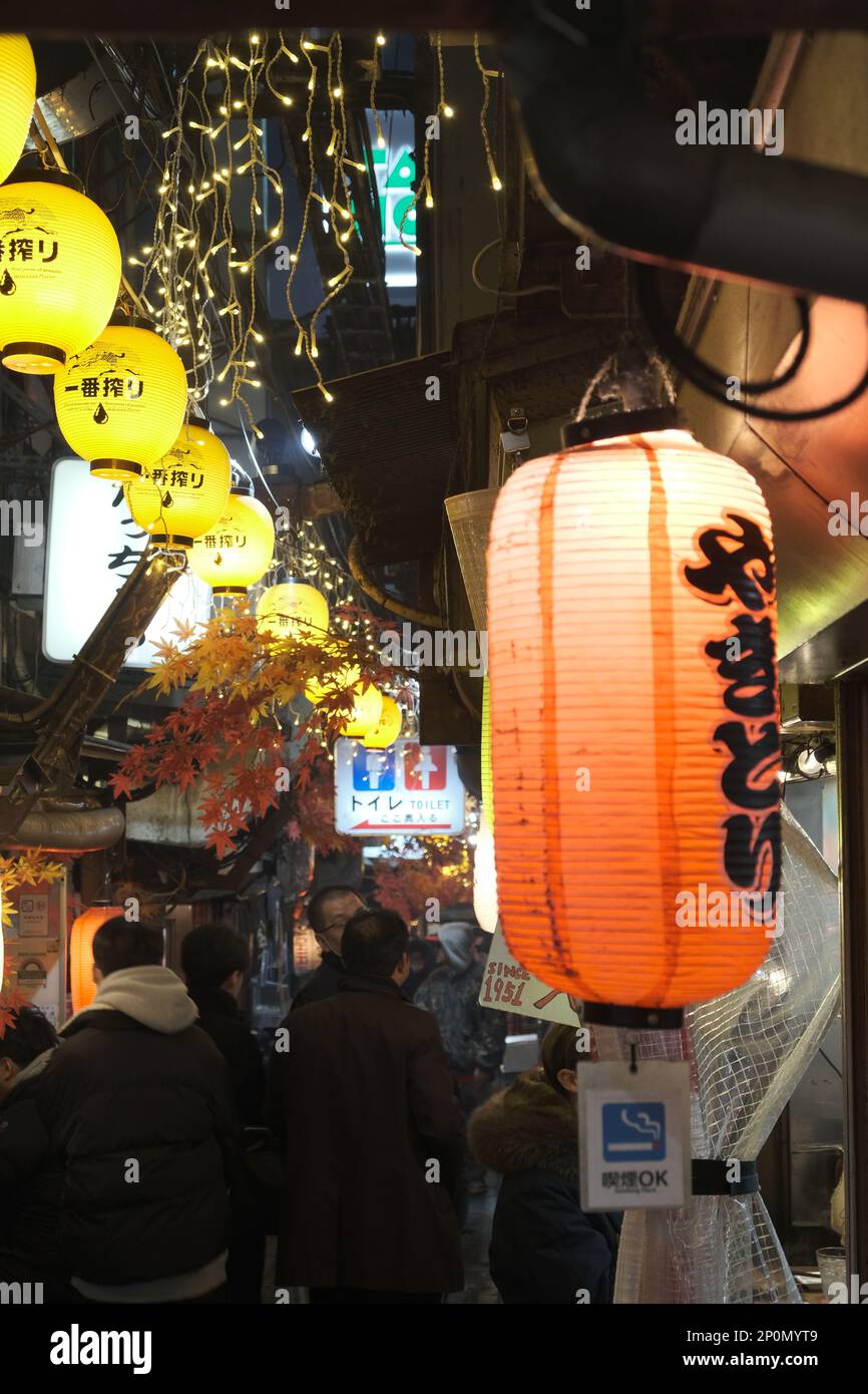 Lumières japonaises dans la ruelle de Tokyo, Japon. Banque D'Images