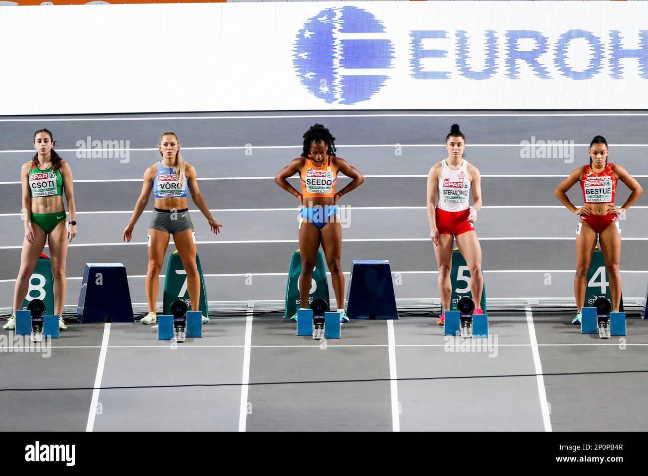 Istanbul, Turquie. 03rd mars 2023. ISTANBUL, TURQUIE - MARS 3: N'Ketia Seedo des pays-Bas en compétition pour les femmes 60m au cours du jour 1 des Championnats européens d'athlétisme en salle à l'Atakoy Athletics Arena sur 3 mars 2023 à Istanbul, Turquie (photo par Nikola Krstic/BSR Agency) crédit: BSR Agency/Alay Live News Banque D'Images