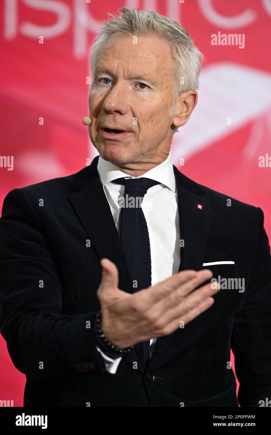Marc Raisiere, PDG de Belfius, photographié lors d'une conférence de presse pour présenter les résultats de 2022 ans de la banque Belfius, le vendredi 03 mars 2023 à la tour Belfius, siège de la banque à Bruxelles. BELGA PHOTO ERIC LALMAND Banque D'Images