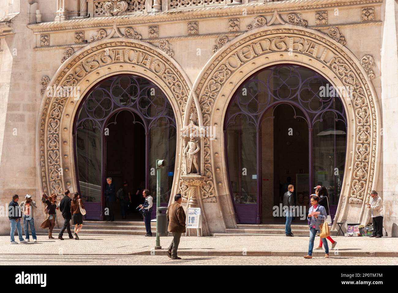 Entrée de la gare de Rossio, Lisbonne, Portugal Banque D'Images
