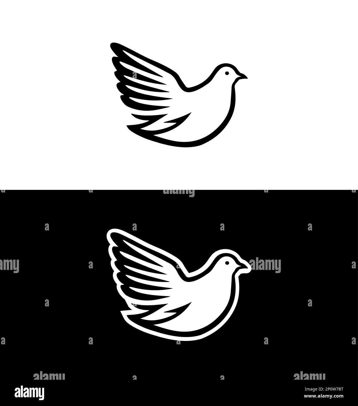Illustration de l'emblème Dove Vector isolée sur fond blanc et noir. Symbole de la paix et du ciel. Magnifique design de White Flying Free Bird. Illustration de Vecteur