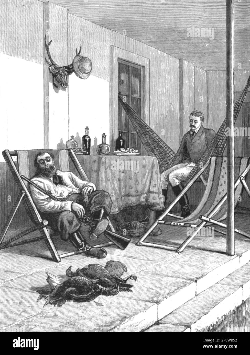 'Des 'cétones de vie sur une Estancia en République Argentine; reposant dans la Verandah après une journée de tir', 1891. Dans « The Graphic. Un journal hebdomadaire illustré », volume 44. Juillet à décembre 1891. Banque D'Images