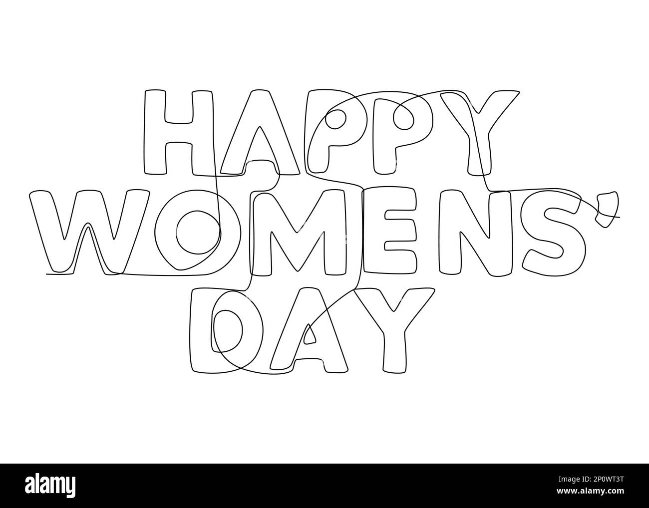 Une ligne continue de mot « Happy Women's Day ». Concept de vecteur d'illustration à trait fin. Dessin de contour idées créatives. Illustration de Vecteur