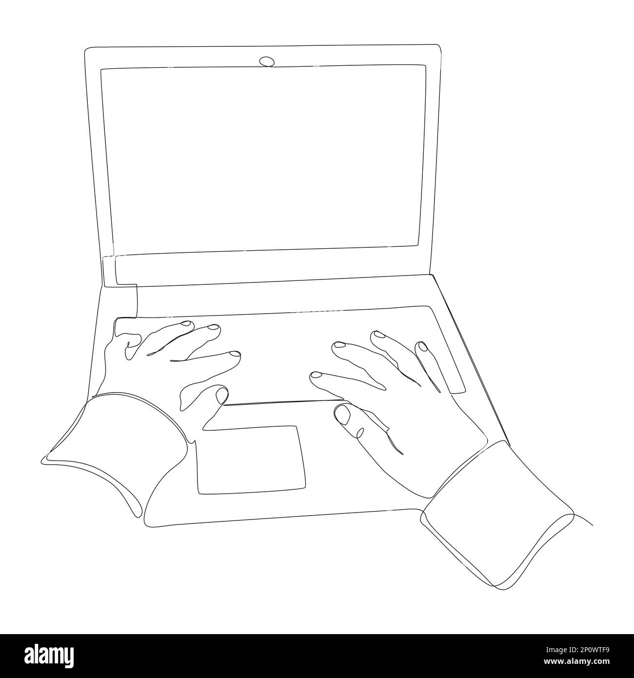 Une seule ligne de mains continue utilisant l'ordinateur portable, en tapant. Concept de vecteur d'illustration à trait fin. Dessin de contour idées créatives. Illustration de Vecteur