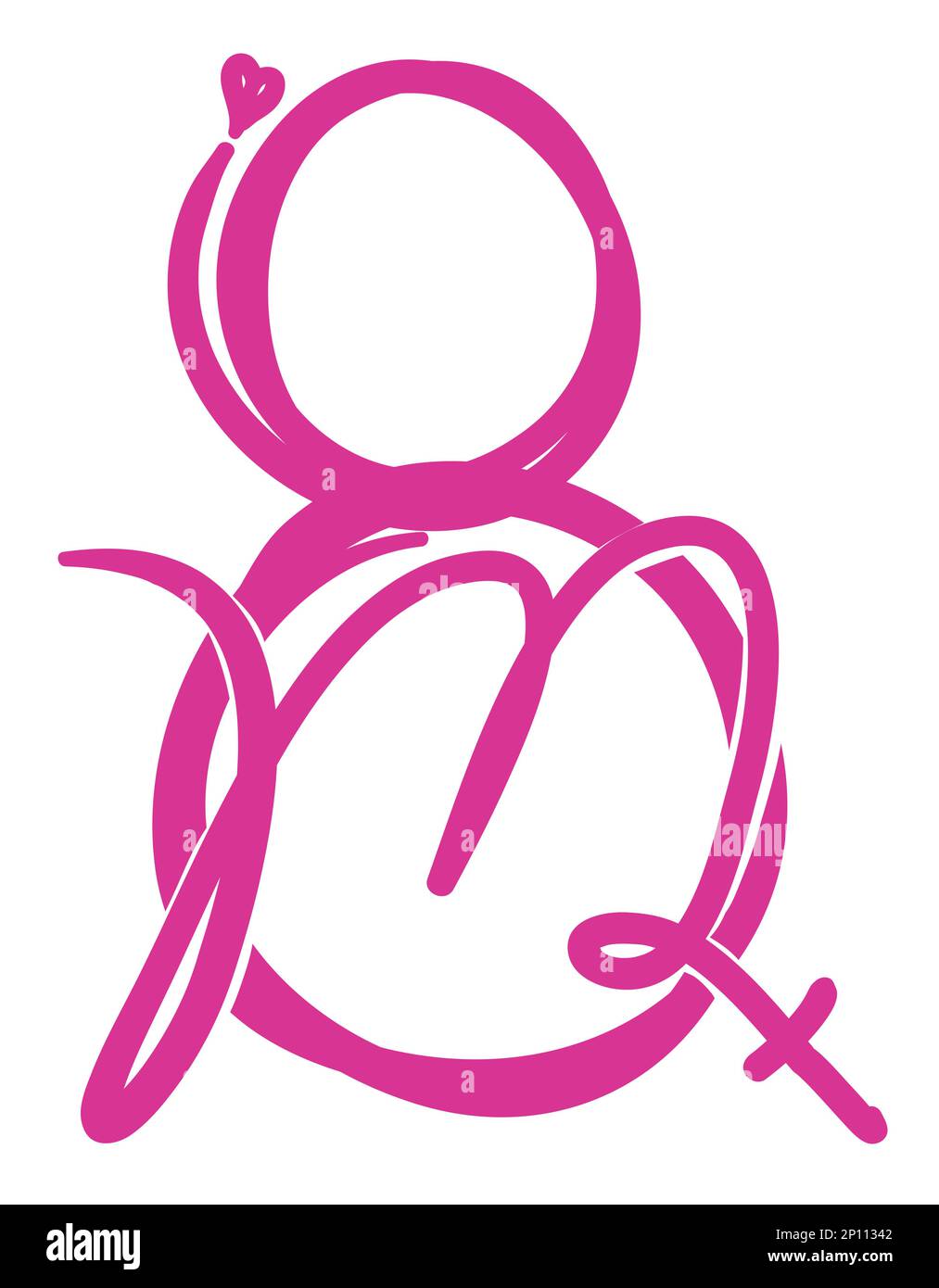 Design stylisé pour commémorer la Journée de la femme sur 8 mars : huit chiffres, lettre M, symbole féminin et coeur. Illustration de Vecteur