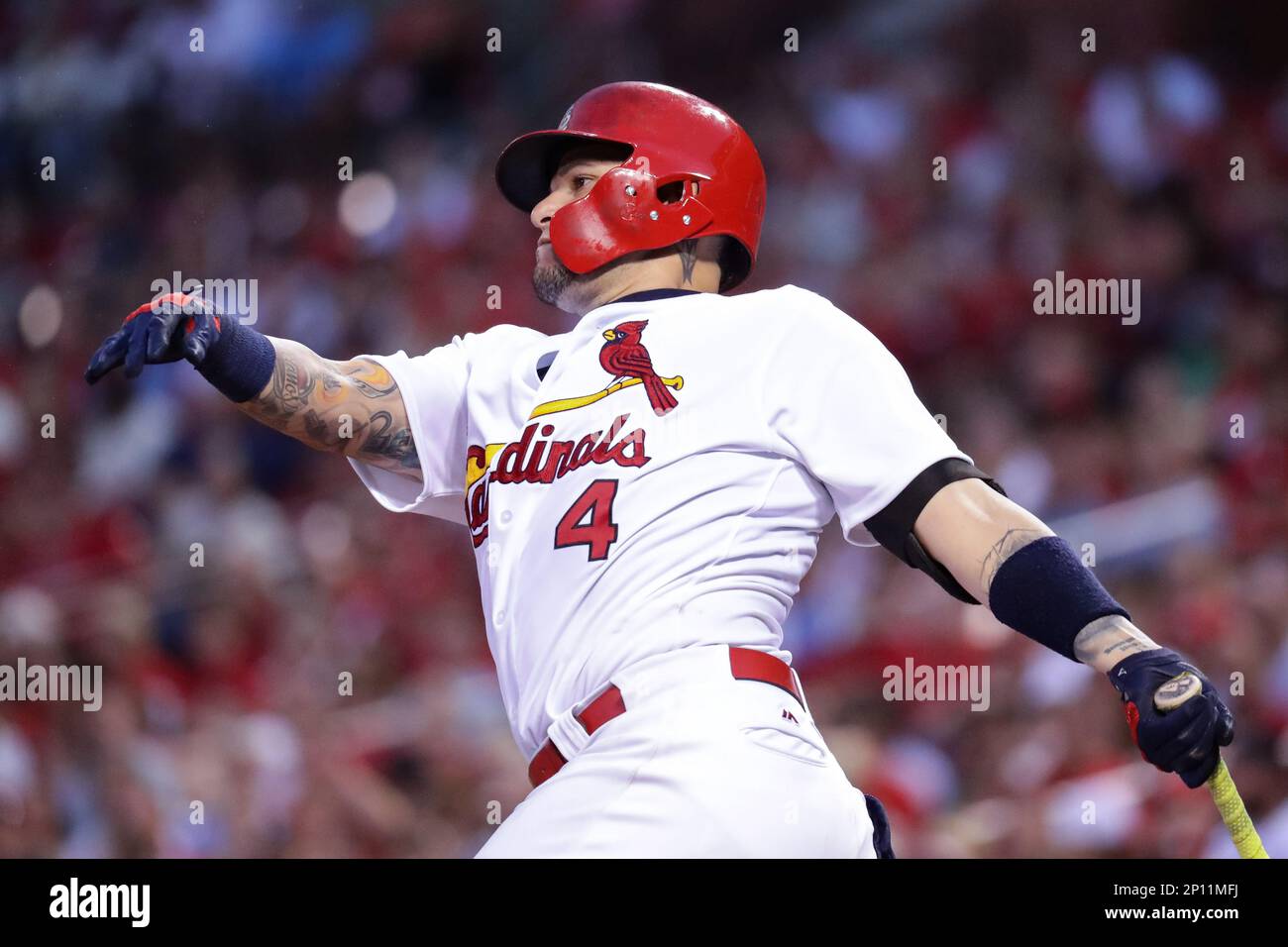 August 25, 2016: St. Louis Cardinals Catcher Yadier Molina (4) [4199] at bat during a baseball game between the New York Mets and the St. Louis Cardinals at Busch Stadium in St. Louis, MO. (Photo by Tim Spyers/Icon Sportswire) (Icon Sportswire via AP Images) Banque D'Images