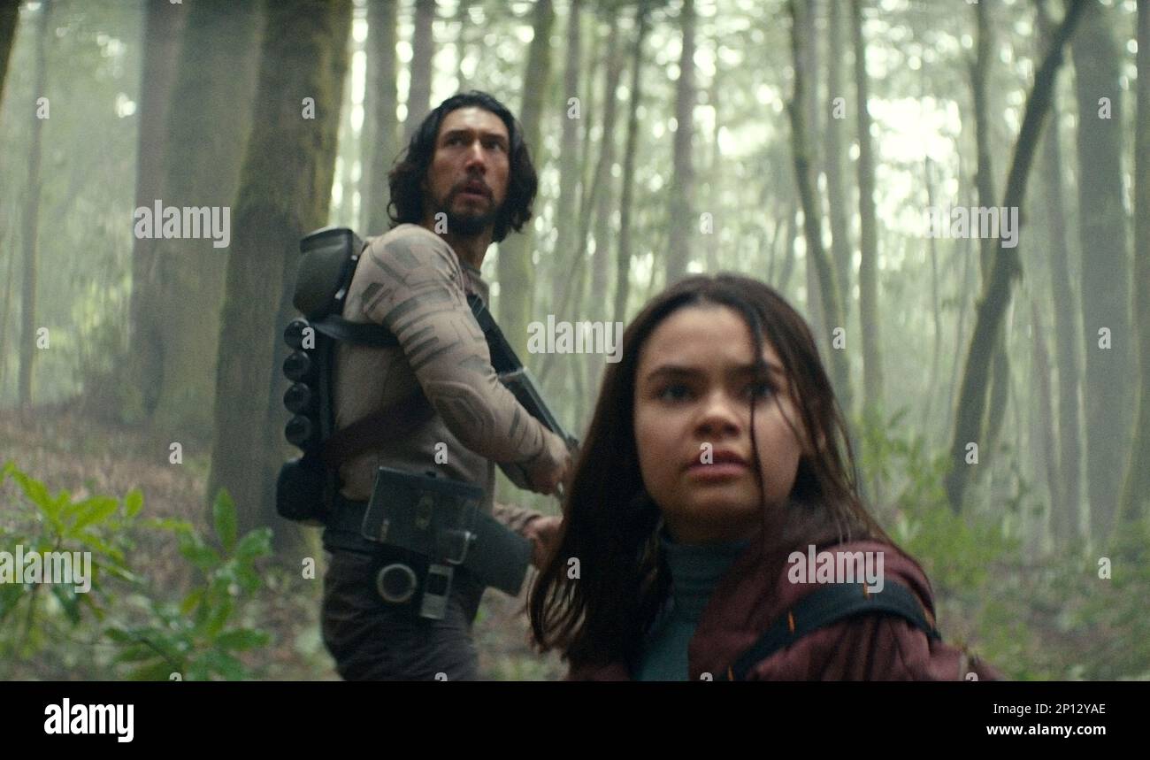 Film 65 Adam Driver et Ariana Greenblatt Banque D'Images