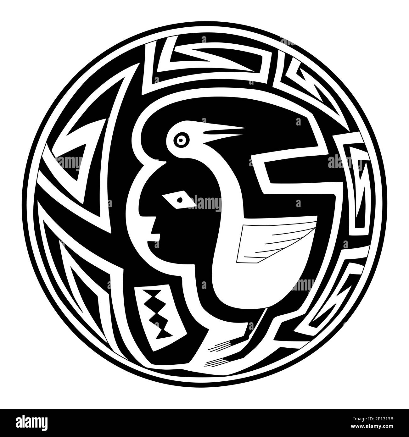 Homme et grue, motif poterie Mangas-Mimbres, ca. 1000 ce, montrant l'inversion de la masse du schéma. Le regroupement perceptuel, une nécessité pour reconnaître les objets. Banque D'Images