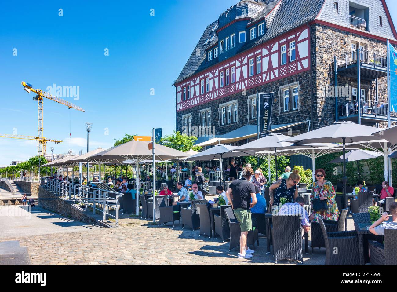 Bingen am Rhein: Restaurant Zolamt au Rhin à Rheintal, Rheinland-Pfalz, Rhénanie-Palatinat, Allemagne Banque D'Images