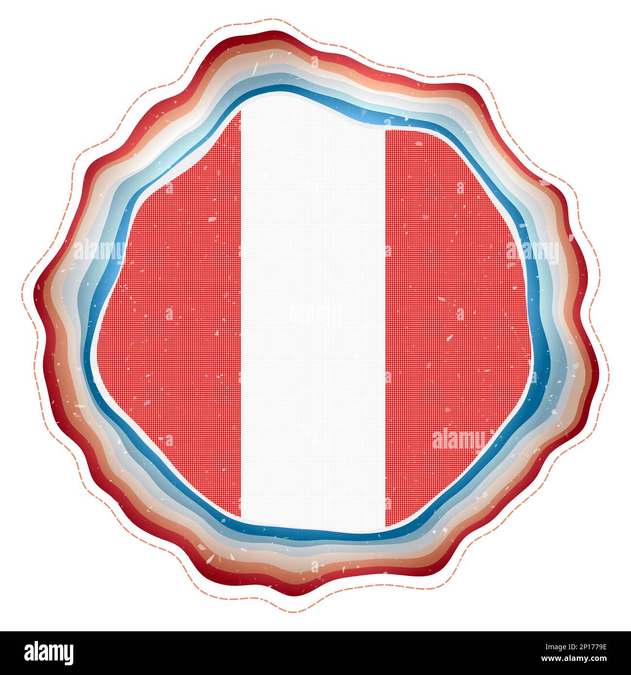 Drapeau péruvien dans le cadre. Badge du pays. Signe circulaire superposé autour du drapeau du Pérou. Illustration vectorielle captivante. Illustration de Vecteur