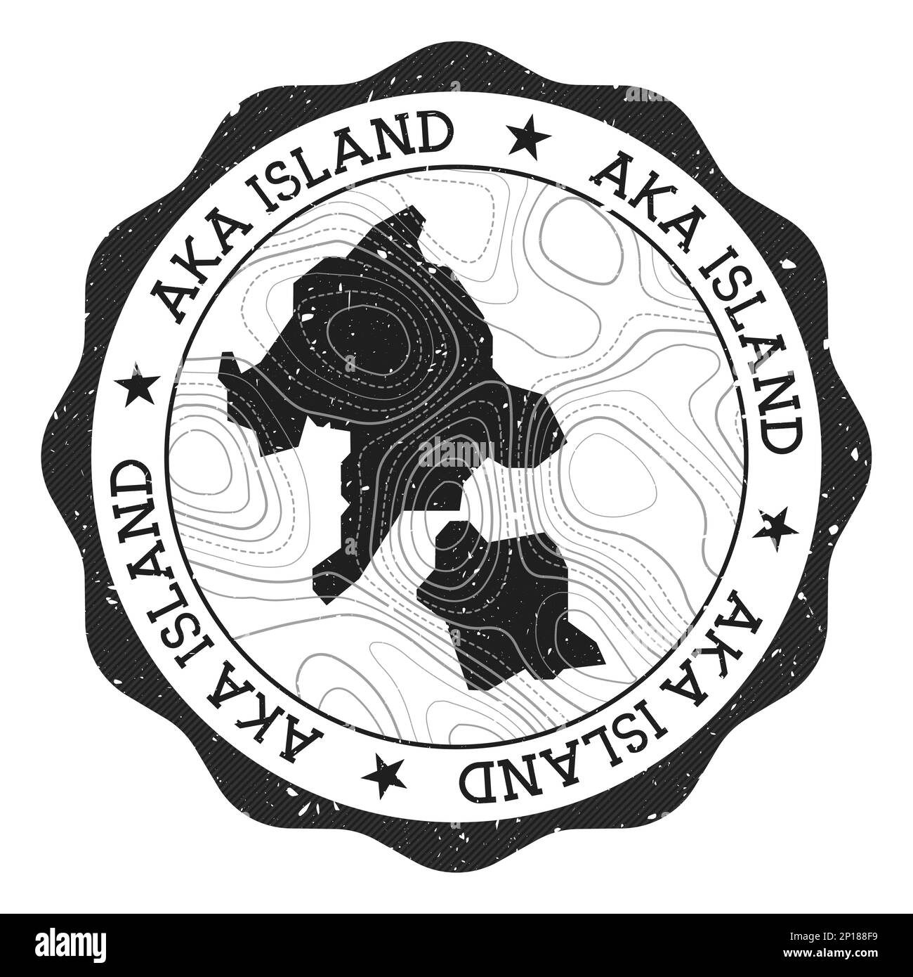 Timbre extérieur de l'île aka. Autocollant rond avec carte avec isolines topographiques. Illustration vectorielle. Illustration de Vecteur