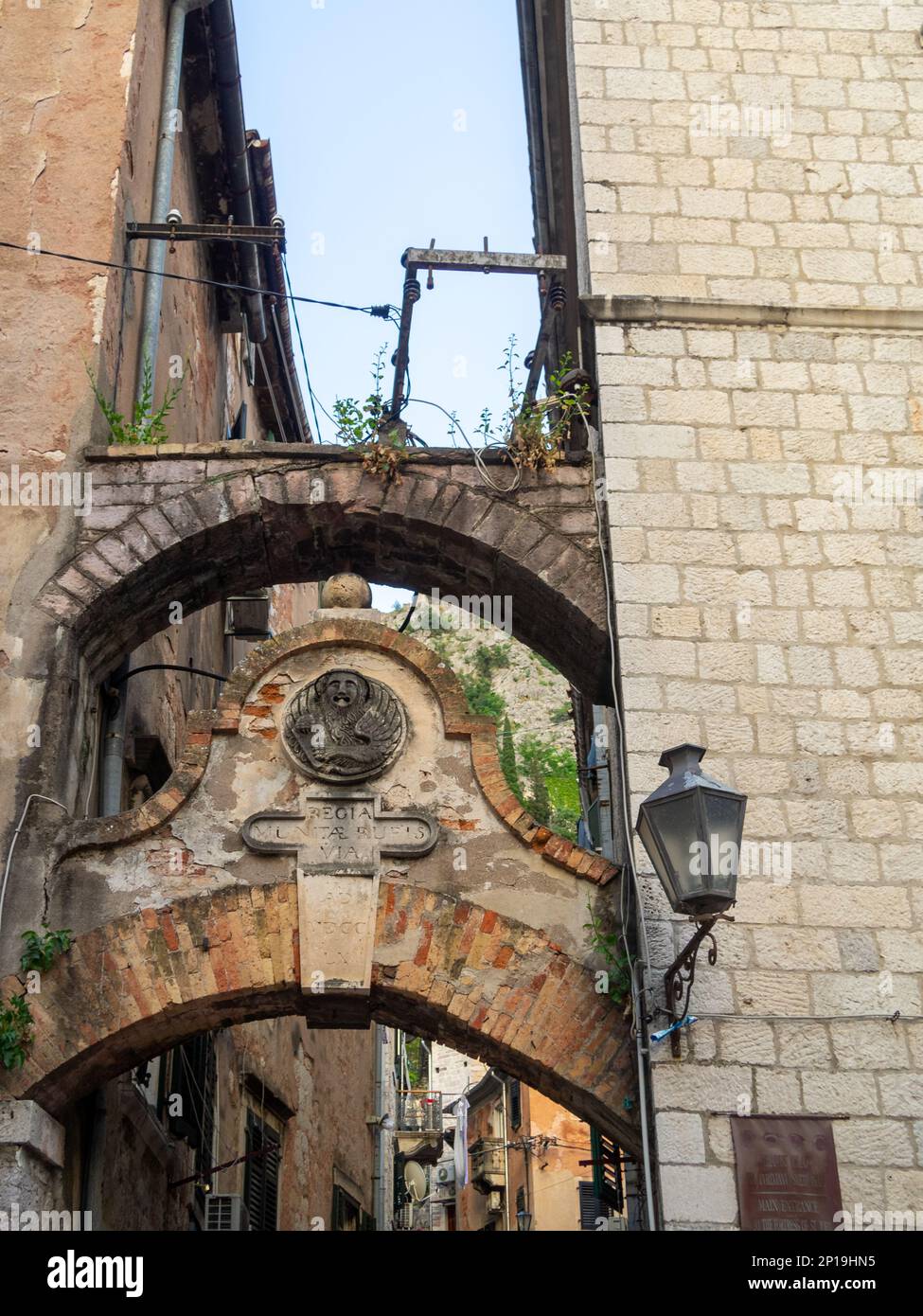 Venise sculpture de lion dans une rue de kotor, Monténégro Banque D'Images