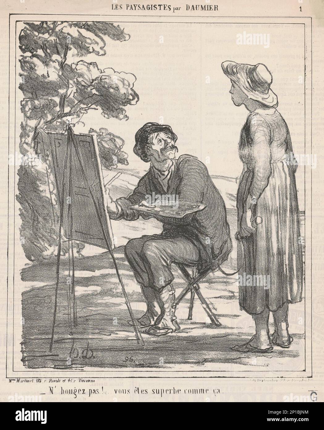 Pas de bougez ! ..., 19th siècle. Artiste à femme tenant une faucille: 'Ne pas bouger! Vous êtes parfait comme ça ». Banque D'Images