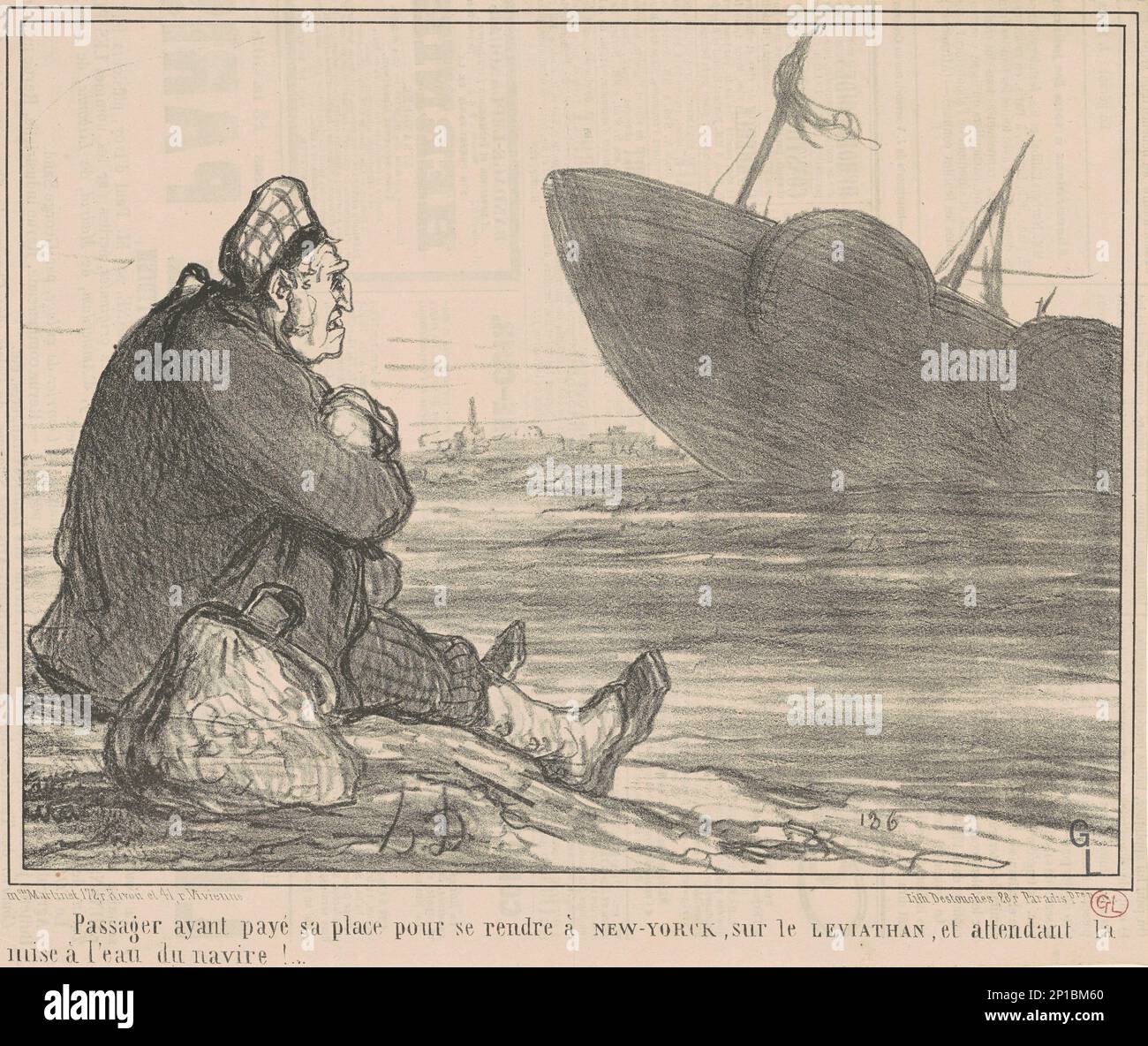 Passager ayant pay&#xe9; ... Pour se rendre un New-York, 19th siècle. Passager - (un Scotsman?) - Ayant payé son billet pour New York à bord du Léviathan, en attendant le lancement du navire! Banque D'Images
