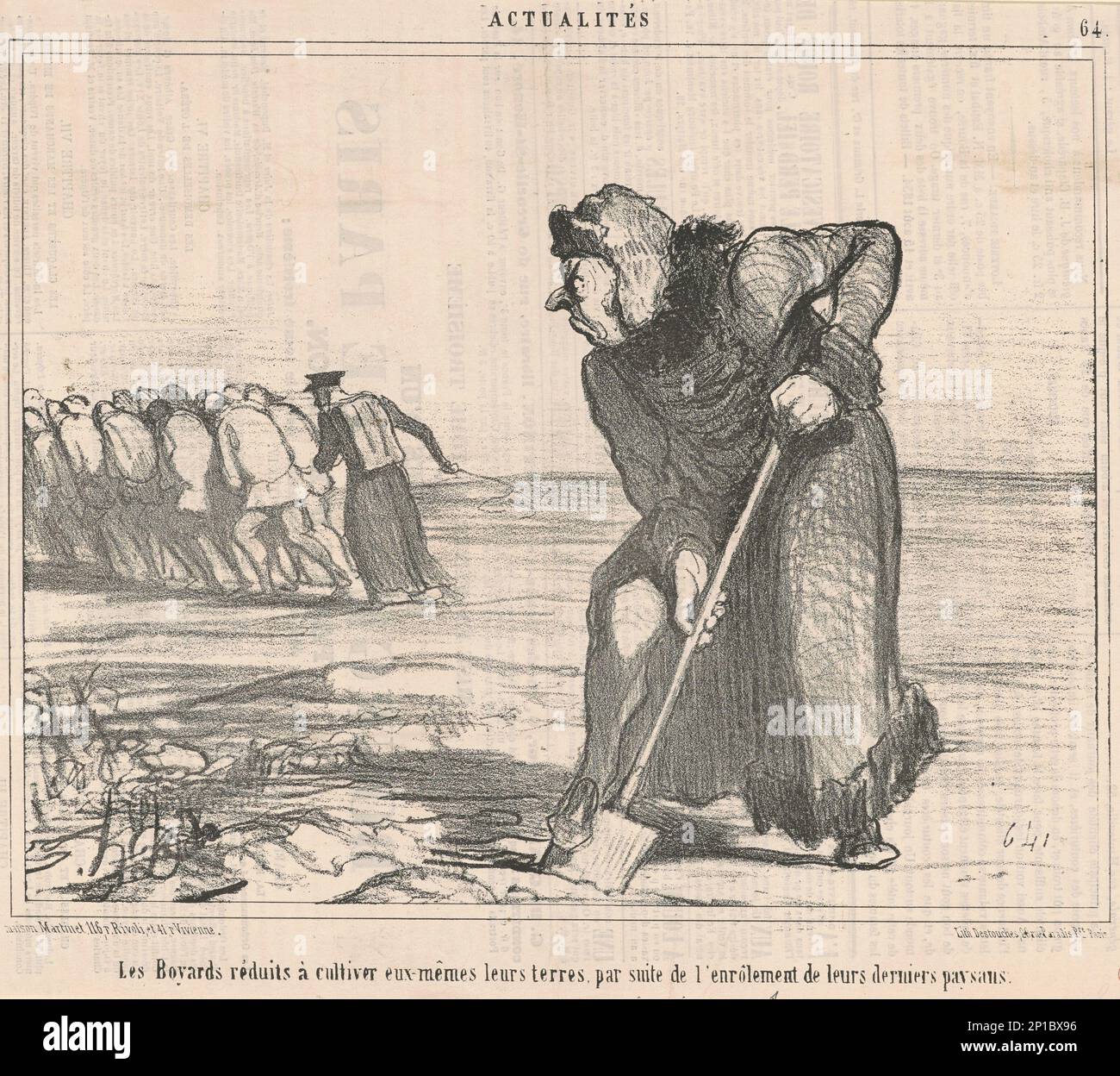 Les Boyards réduits a cultiver ..., 19th siècle. Les boyards sont réduits à cultiver leur terre eux-mêmes, après que leurs derniers serfs ont été recrutés dans l'armée. Banque D'Images