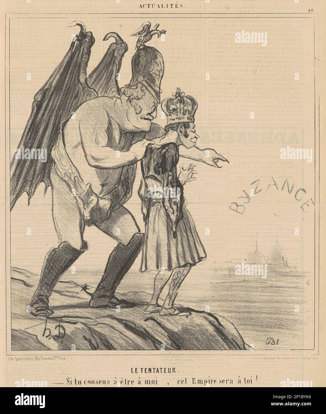 Le Tentateur, 19th siècle. Le Tempter. [Satire sur la tentation du Christ]: Si vous acceptez d'être le mien, cet Empire sera le vôtre! [Le tsar russe Nicholas I comme le diable, avec sa main sur l'épaule du roi grec, Otto I, pointe à Byzance dans la distance comme le prix pour la Grèce entrant dans la guerre de Crimée]. Banque D'Images