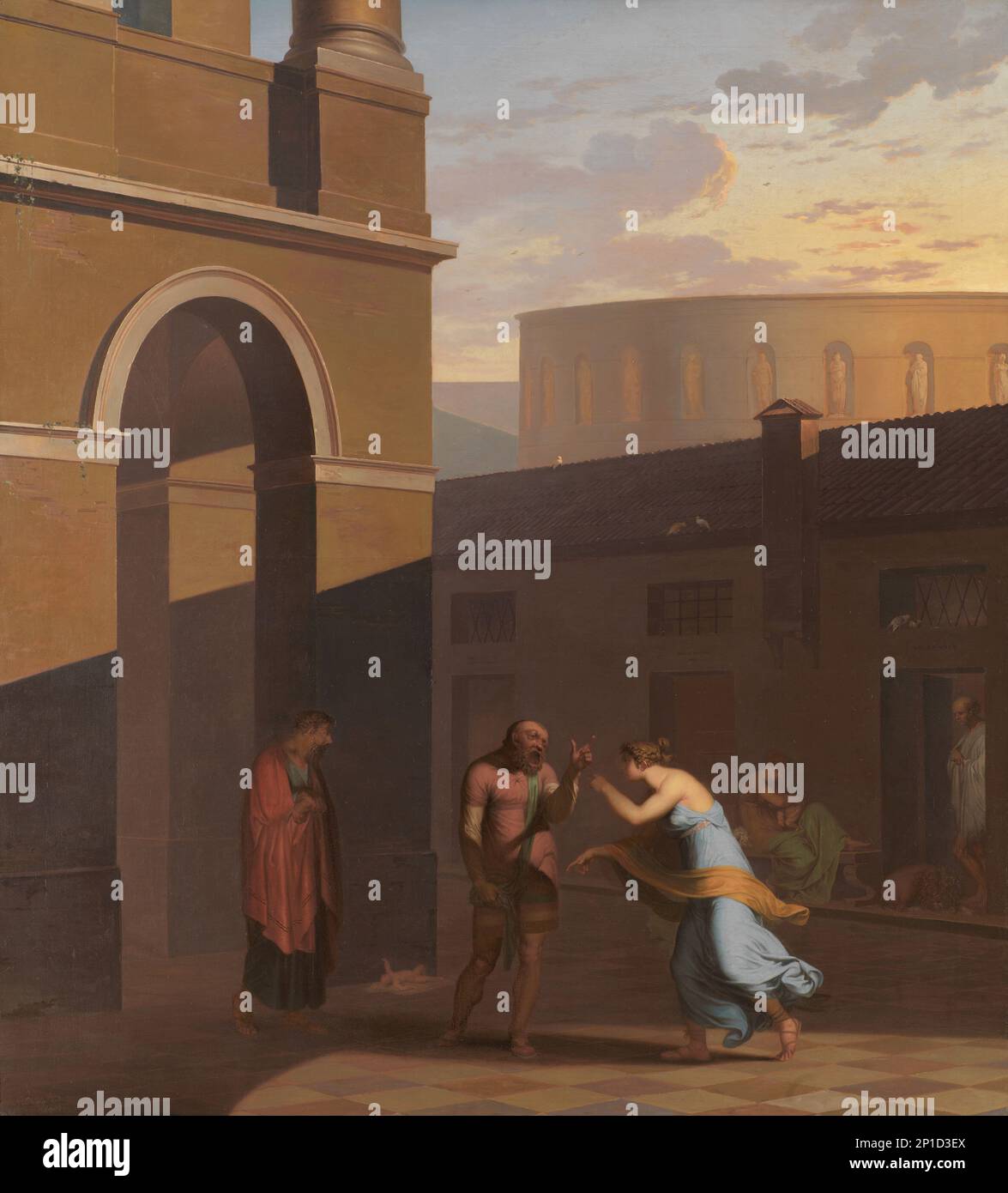 L'esclave Davus et le Maid Mysis. D'après Andria, de Terence´s, Davus,  l'esclave, se défend avec Mysis, la femme de ménage d'Andros, au sujet du  bébé qu'elle a placé à l'extérieur de la