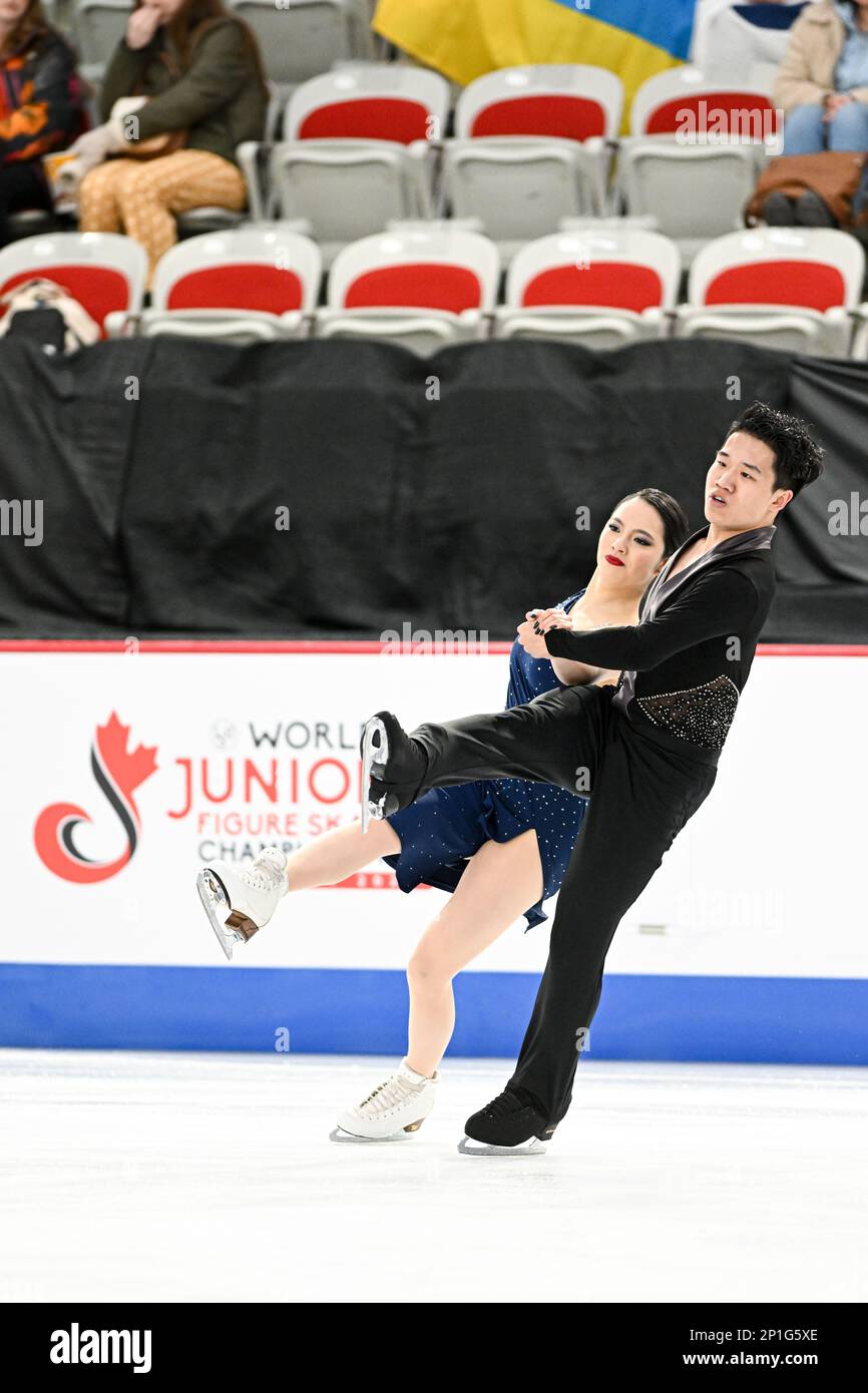 Hannah LIM & Ye QUAN (KOR), pendant la danse junior sur glace, danse rythmique, aux Championnats du monde juniors de patinage artistique 2023 de l'UIP, à l'aréna WinSport, on 3 mars 2023, à Calgary, Canada. Credit: Raniero Corbelletti/AFLO/Alay Live News Banque D'Images