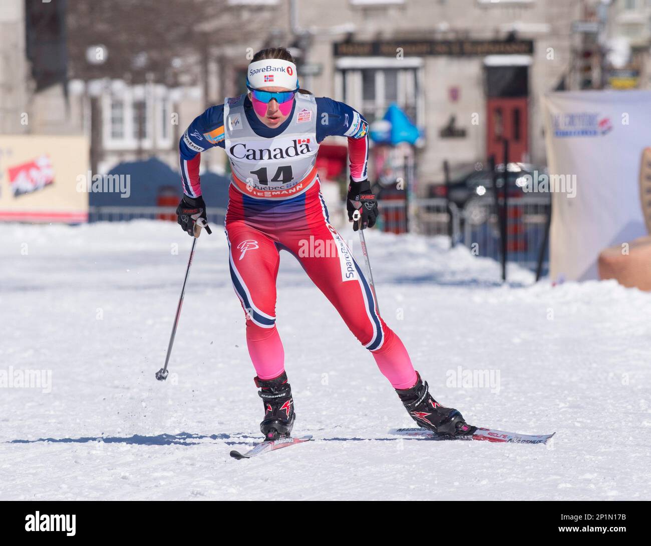 Ingvild Flugstad Oestberg, of Norway, races to qualify in the men's 1.7-kilometer sprint race at the cross country world cup, Friday, March 4, 2016 in Quebec City. (Jacques Boissinot/The Canadian Press via AP) MANDATORY CREDIT Banque D'Images