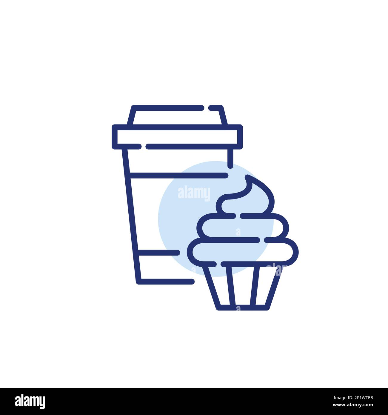 Café dans une tasse à emporter et un cupcake. Pause détente Sweet Treat. Icône de ligne de contour pixel Perfect, modifiable Illustration de Vecteur