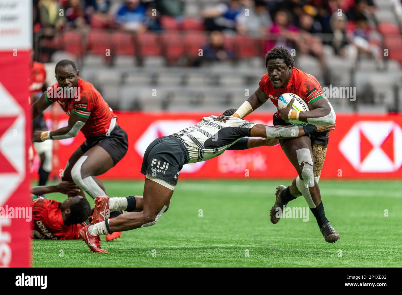 Vancouver, Canada. 3rd mars 2023. Alvin Otieno #32 du Kenya se termine au cours du jour 1 - HSBC Canada Sevens 2023 contre Fuji à BC place à Vancouver, Canada. Crédit : Joe ng/Alay Live News. Banque D'Images