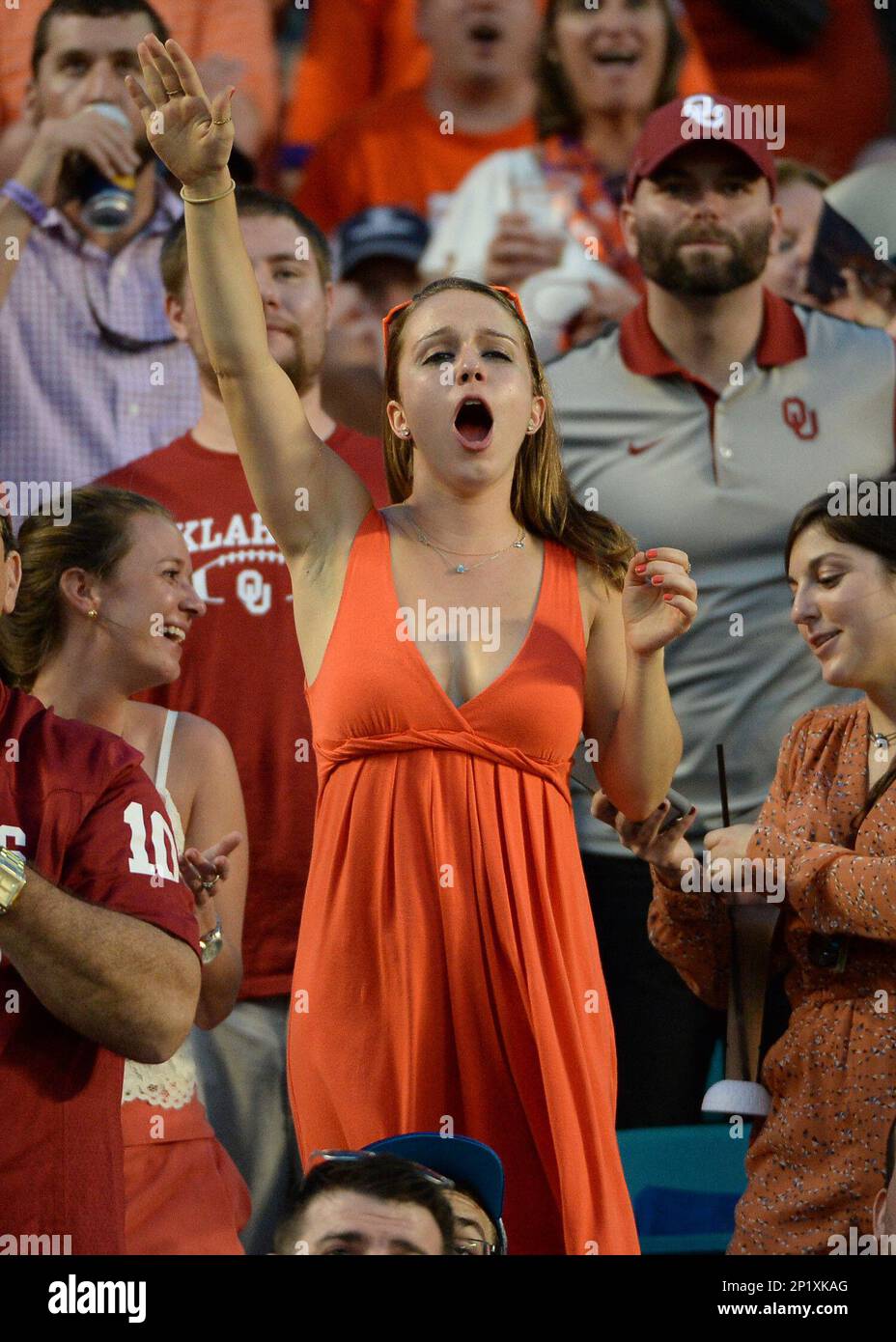 31 December 2015: Clemson Tigers fans during the first half at the NCAA College Football Playoff Semifinal at the Capital One Orange Bowl game between the Clemson Tigers and the Oklahoma Sooners at the Sun Life Stadium in Miami Gardens, Florida. (Photo by Juan Salas/Icon Sportswire) (Icon Sportswire via AP Images) Banque D'Images