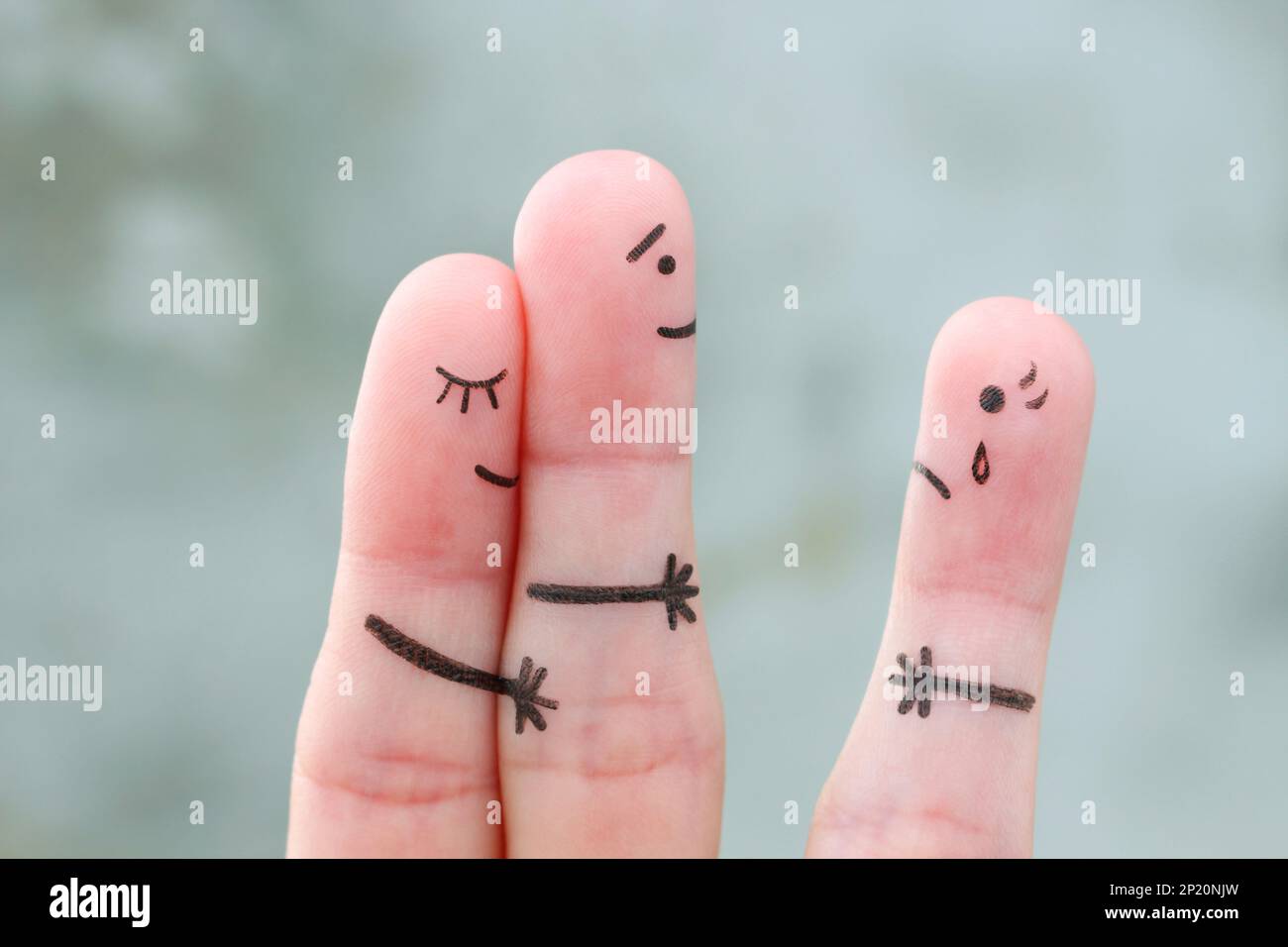 L'art des doigts du couple heureux. Un homme aime une autre femme. Le concept de l'amour sans demande. Banque D'Images