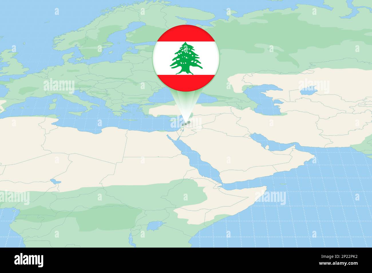 Illustration de la carte du Liban avec le drapeau. Illustration cartographique du Liban et des pays voisins. Carte vectorielle et indicateur. Illustration de Vecteur