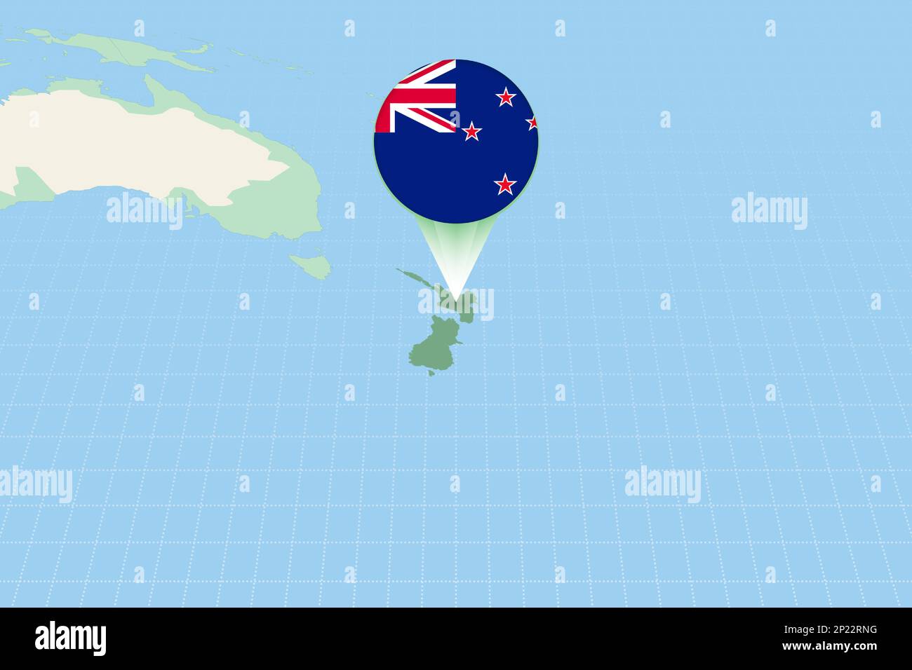 Illustration de la carte de la Nouvelle-Zélande avec le drapeau. Illustration cartographique de la Nouvelle-Zélande et des pays voisins. Carte vectorielle et indicateur. Illustration de Vecteur