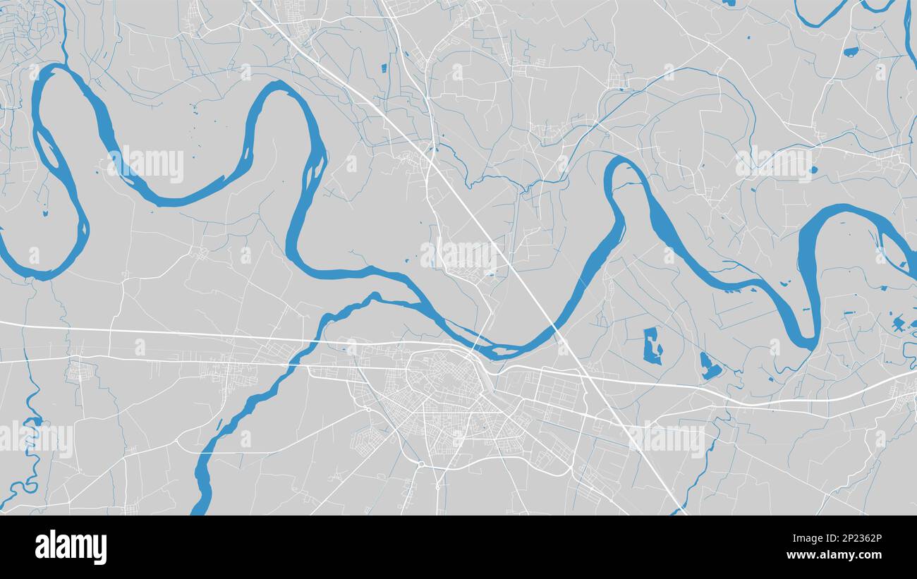 Carte du po, ville de Piacenza, Italie. Cours d'eau, débit d'eau, carte routière bleue sur fond gris. Illustration vectorielle, silhouette détaillée. Illustration de Vecteur