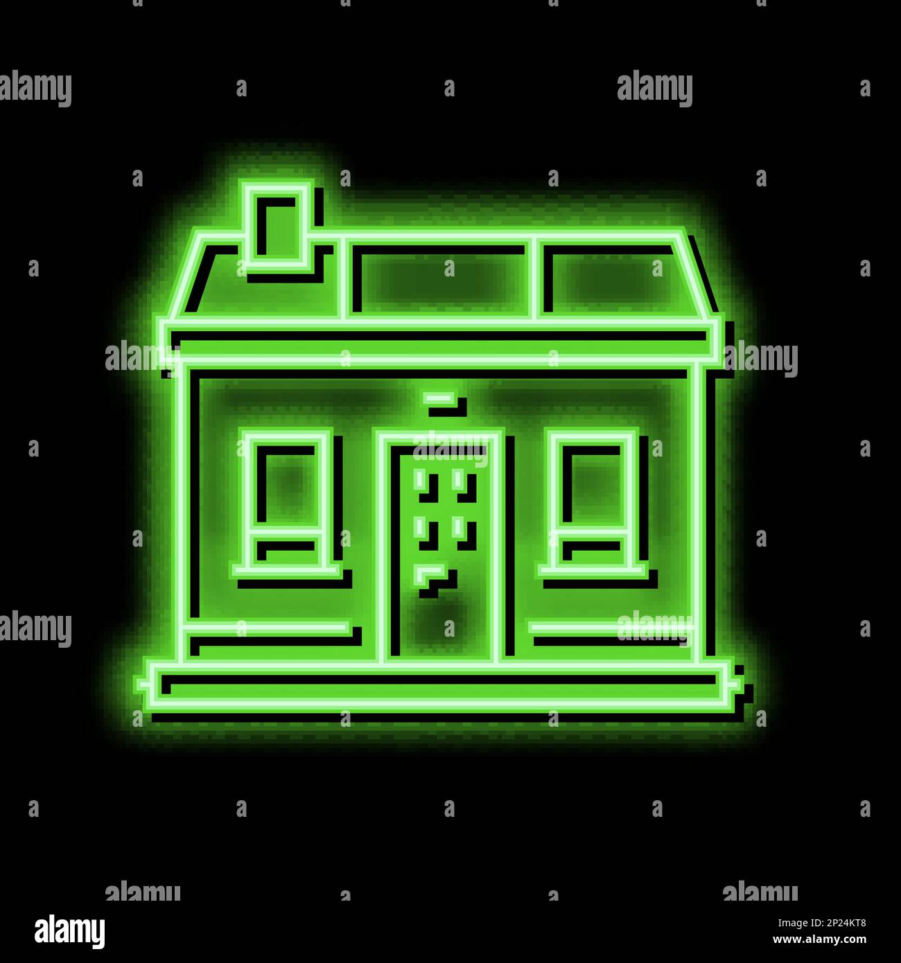illustration d'une icône lumineuse au néon dans une maison minuscule Illustration de Vecteur