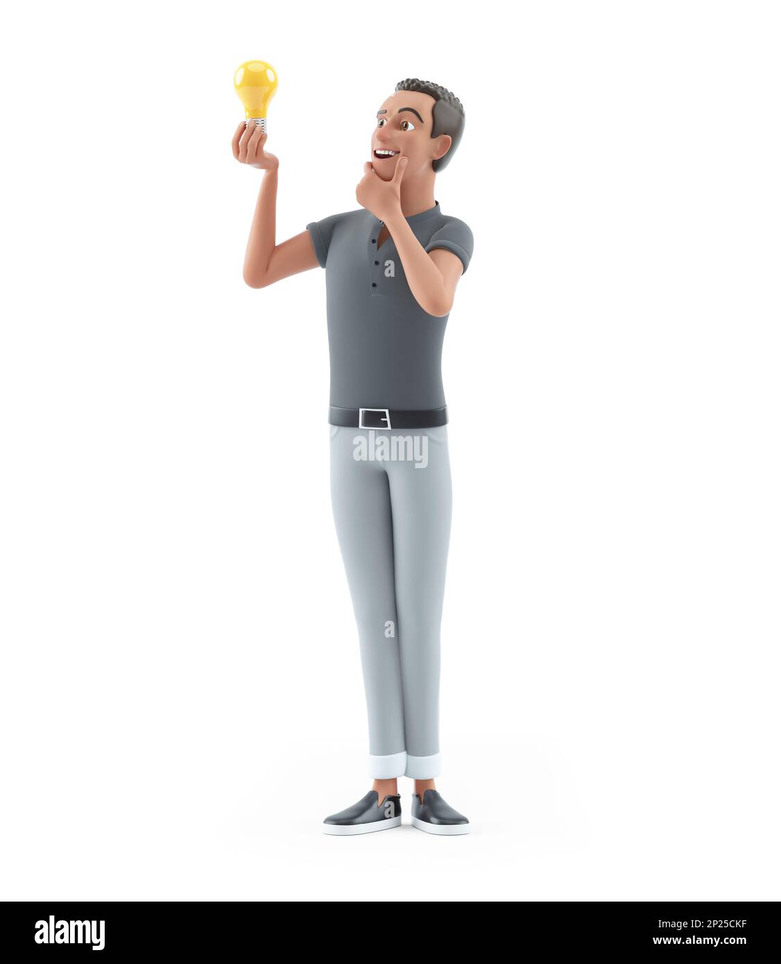 homme de 3d caractères regardant l'ampoule, illustration isolée sur fond blanc Banque D'Images homme de 3d caractères regardant l'ampoule, illustration isolée sur fond blanc Banque D'Images