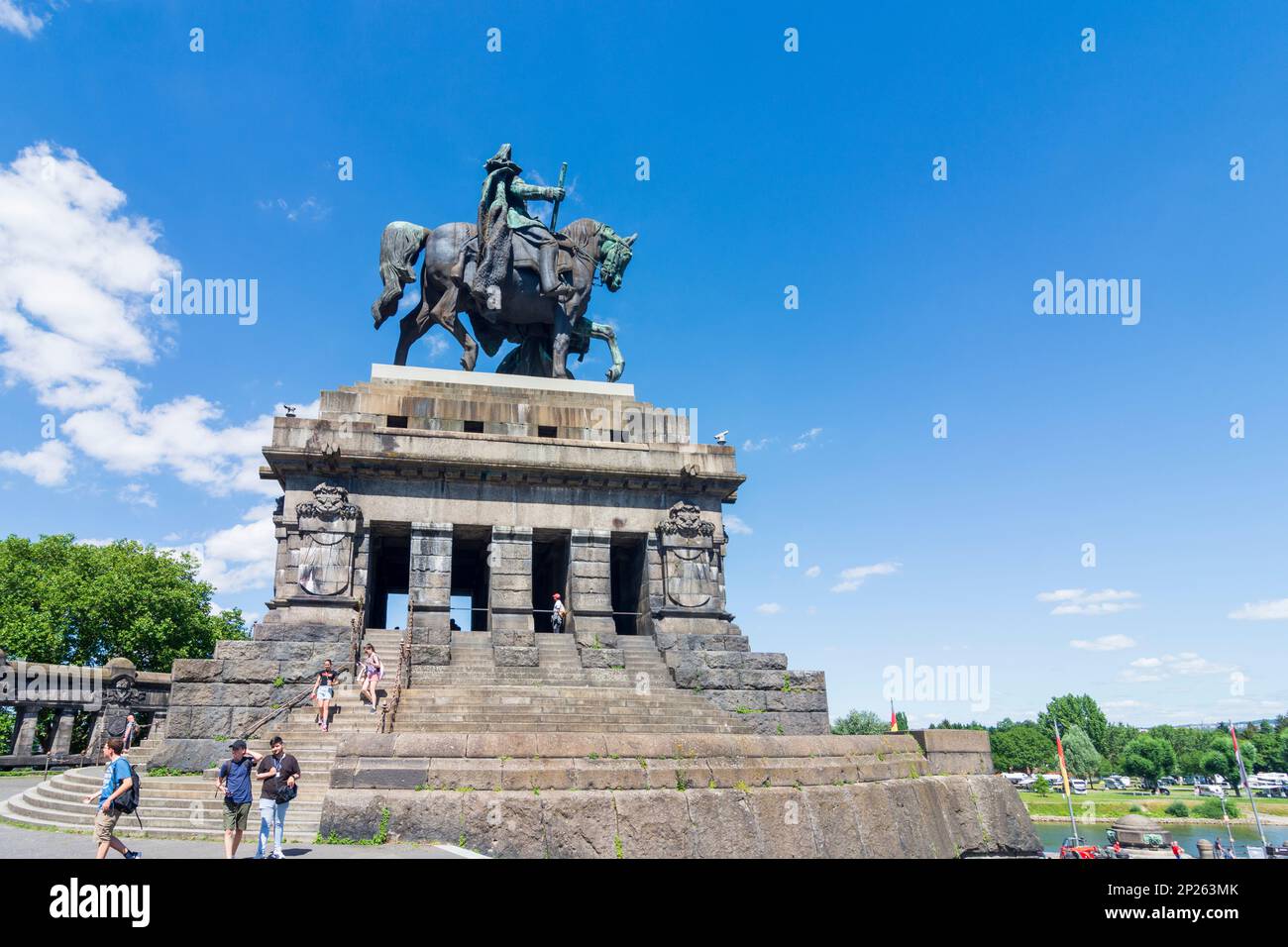 Koblenz: Monument de l'empereur William à Deutsches Eck (« coin allemand ») dans Rheintal, Rheinland-Pfalz, Rhénanie-Palatinat, Allemagne Banque D'Images