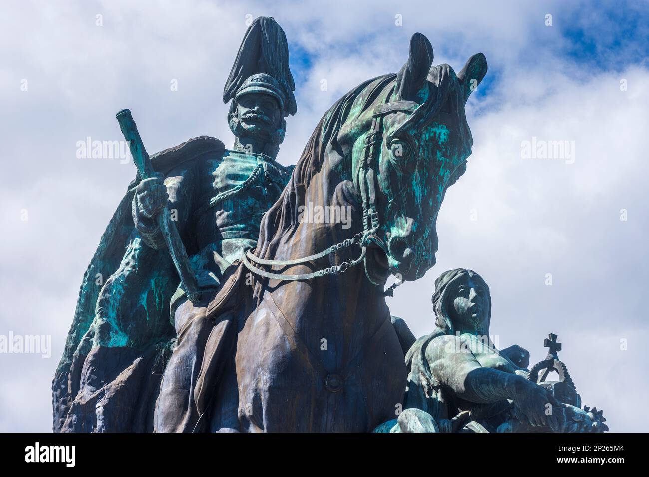 Koblenz: Monument de l'empereur William à Deutsches Eck (« coin allemand ») dans Rheintal, Rheinland-Pfalz, Rhénanie-Palatinat, Allemagne Banque D'Images