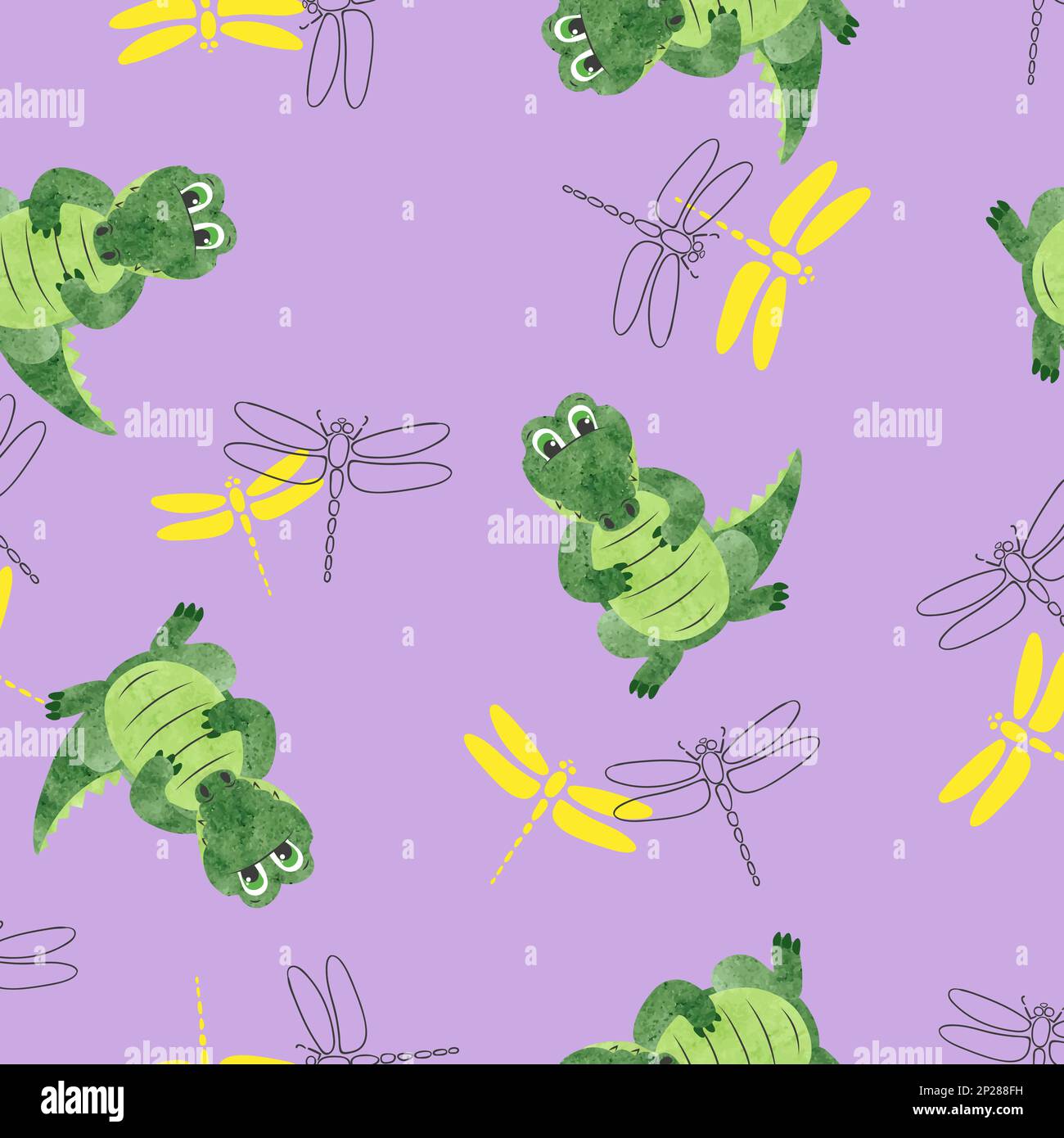 Motif sans couture avec crocodiles et libellules. Fond vectoriel pour les enfants. Illustration de Vecteur