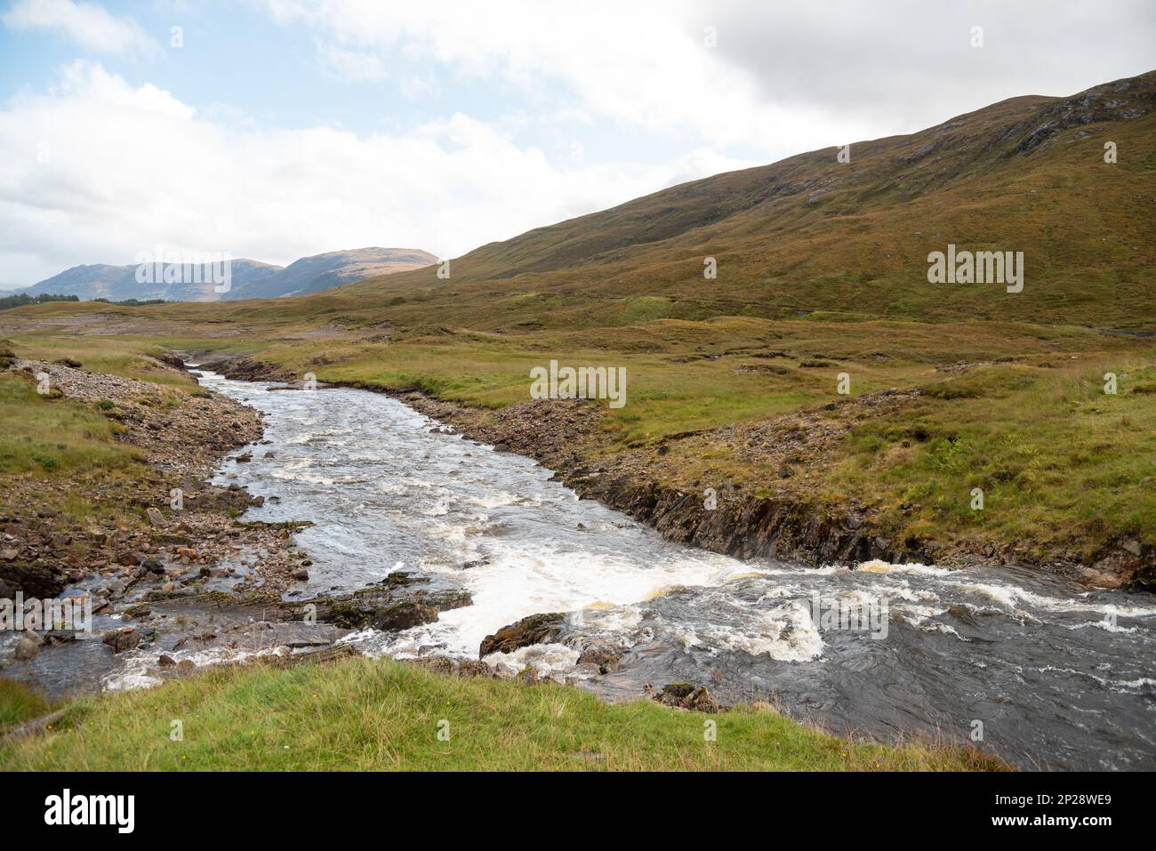 Eau courante dans un champ dans les montagnes écossaises Banque D'Images