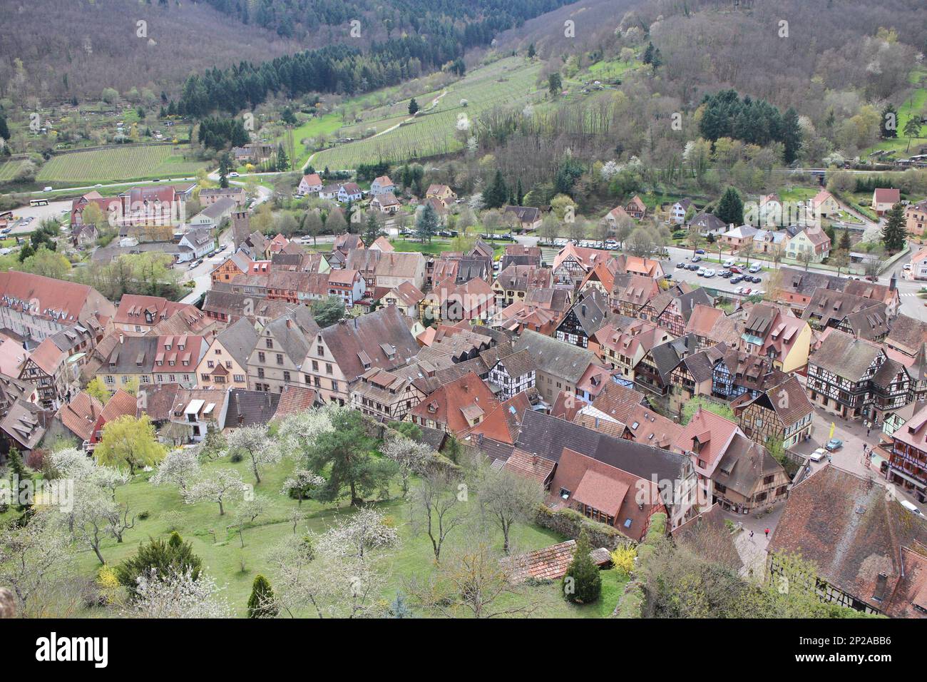 Vue panoramique sur la vieille ville de Kaysersberg, France Banque D'Images
