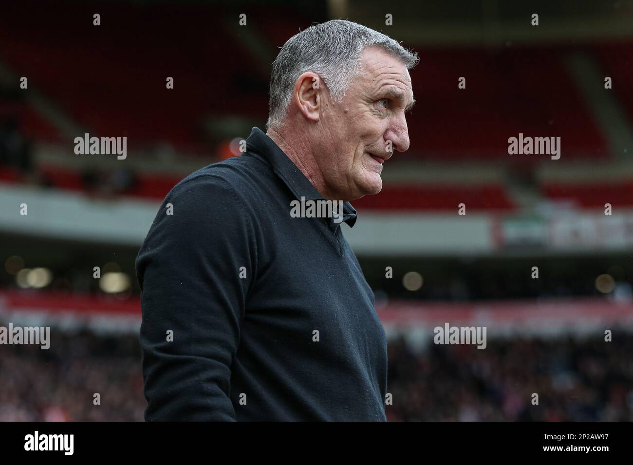 Tony Mowbray, directeur de Sunderland, avant le match du championnat Sky Bet Sunderland vs Stoke City au stade de Light, Sunderland, Royaume-Uni, 4th mars 2023 (photo de Flynn Duggan/News Images) Banque D'Images