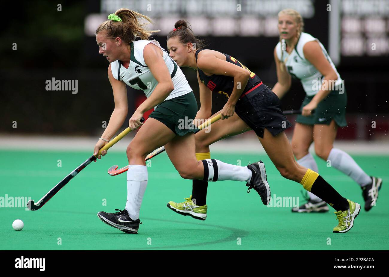 27 September, 2015: Michigan State midfield Heather Howie (7) in action during a match between the University of Maryland and Michigan State University at the UMD Field Hockey & Lacrosse Complex in College Park, Maryland. (Photo By: Daniel Kucin Jr./Icon Sportswire) (Icon Sportswire via AP Images) Banque D'Images