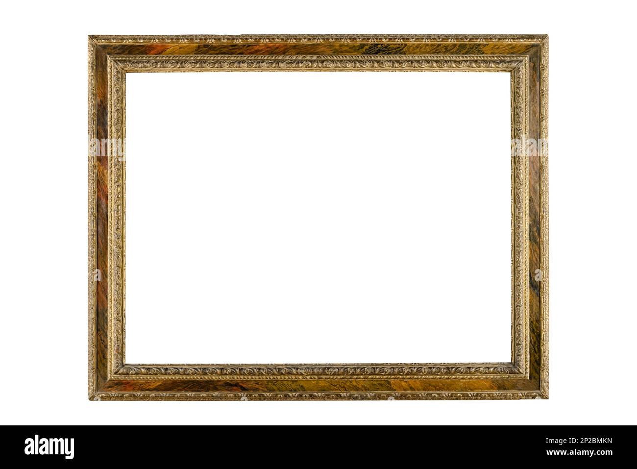 Cadre photo en bois fin fond blanc isolé or détaillé large Banque D'Images